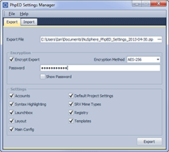 PhpED Settings Manager screenshot